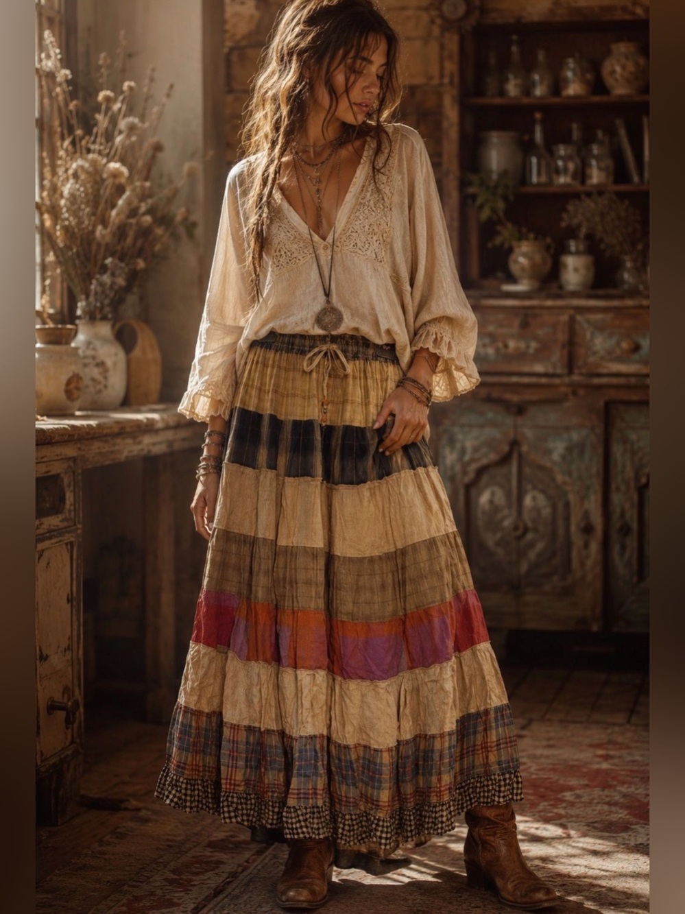 Young Threads Patchwork Maxi Skirt Medium – NWT Boho Cottagecore Prairie